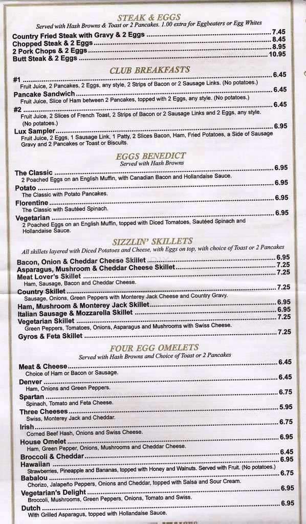 Lux Cafe - Goshen, IN menu_pic