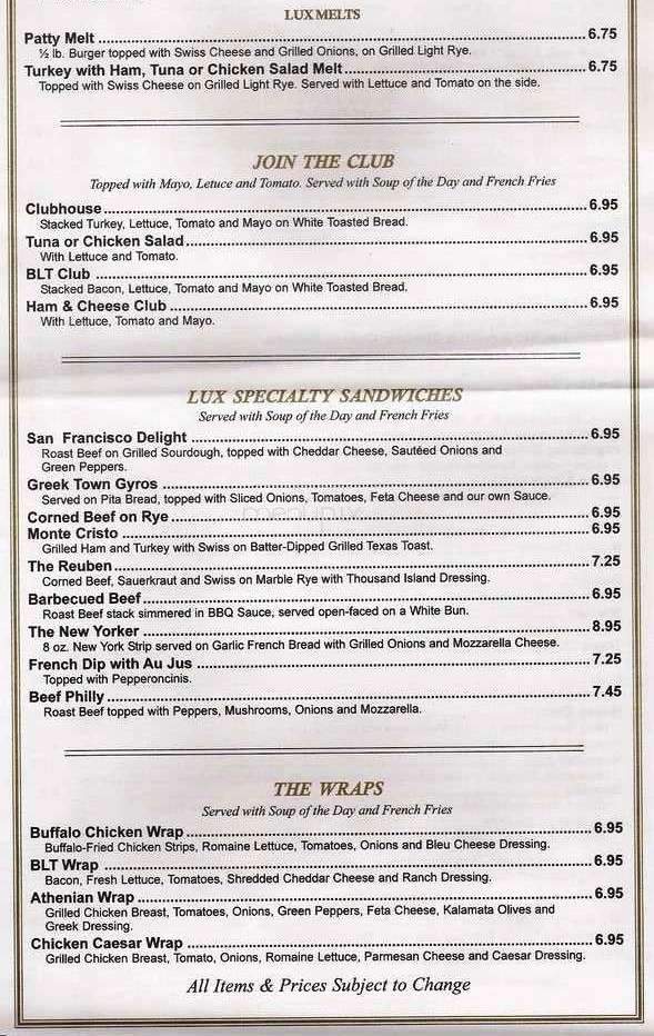 Lux Cafe - Goshen, IN menu_pic