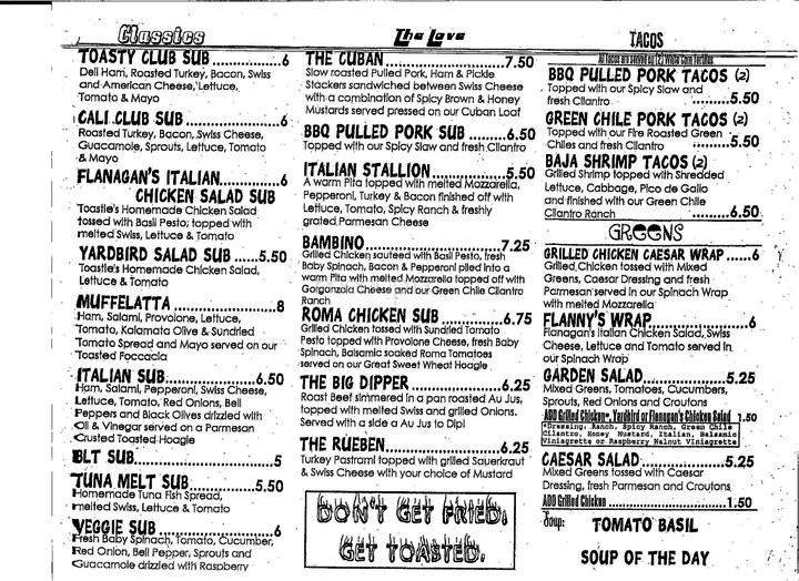 Toastie's Sub Shop - Austin, TX menu_pic