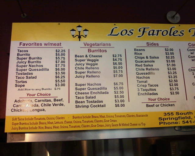 Los Faroles - Eugene, OR menu_pic