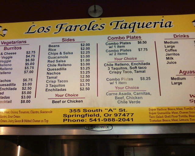 Los Faroles - Eugene, OR menu_pic