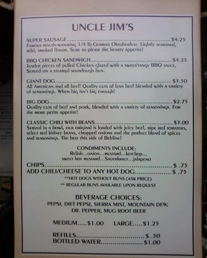 Uncle Jim's Hot Dogs - Eugene, OR menu_pic