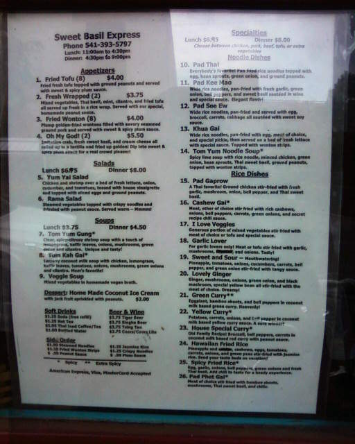 Sweet Basil Express - Eugene, OR menu_pic