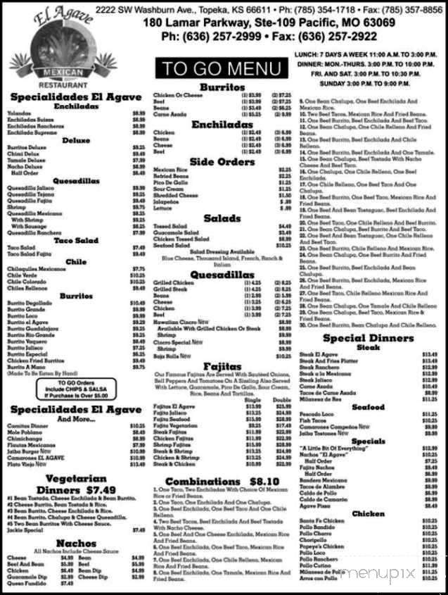 /2501400/El-Agave-Menu-Pacific-MO - Pacific, MO