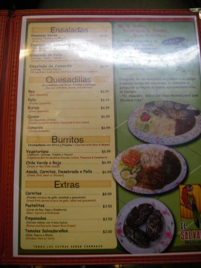 El Salvador Restaurant - Reno, NV menu_pic