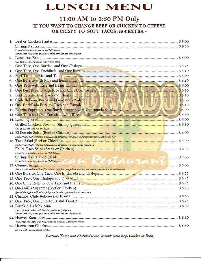 El Dorado - Pleasant View, TN menu_pic