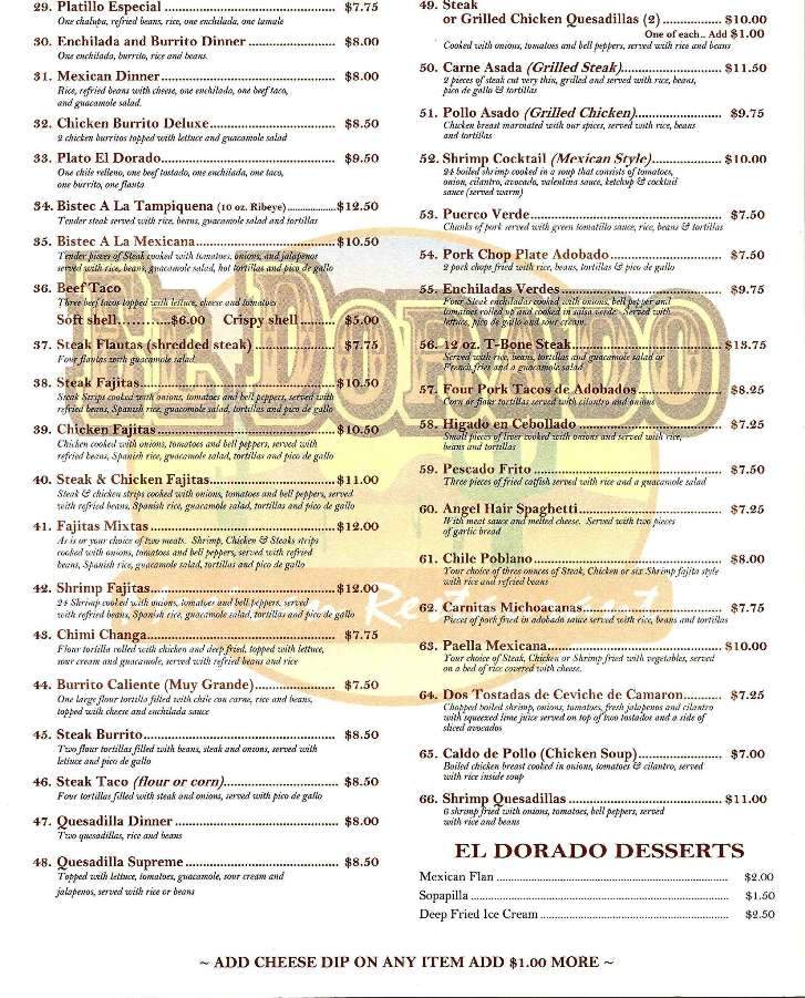 El Dorado - Pleasant View, TN menu_pic