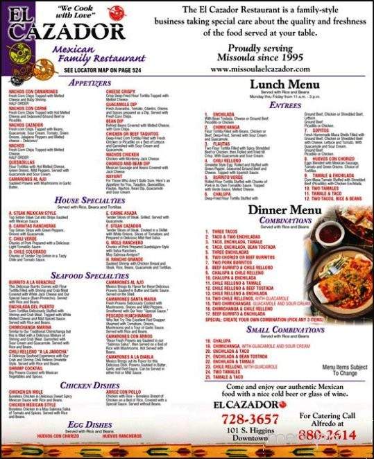 El Cazador - Missoula, MT menu_pic