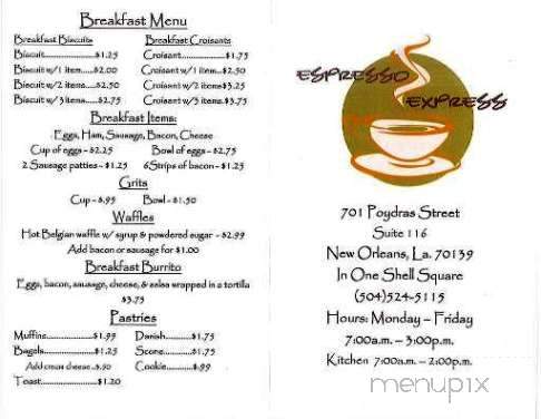 Espresso Express - New Orleans, LA menu_pic