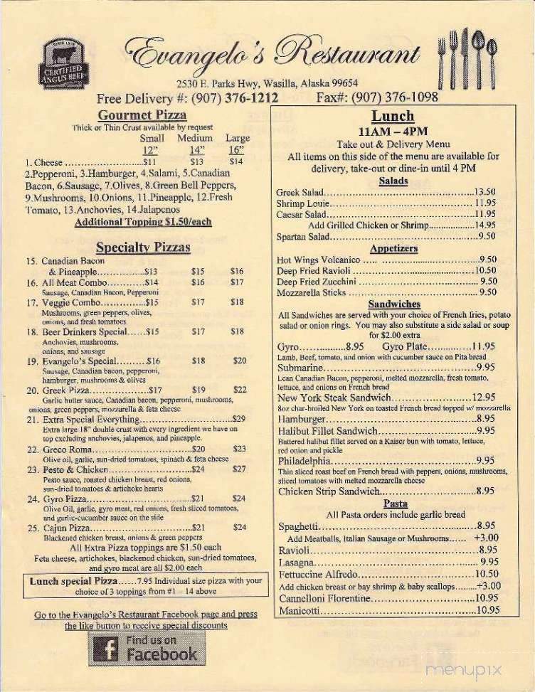 Evangelo's Restaurant - Wasilla, AK menu_pic