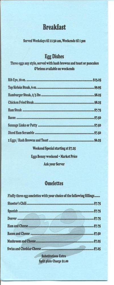 Shooter's Pub & Grill - Eugene, OR menu_pic