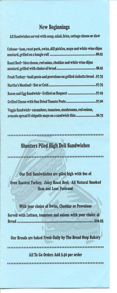 Shooter's Pub & Grill - Eugene, OR menu_pic
