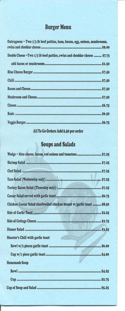 Shooter's Pub & Grill - Eugene, OR menu_pic