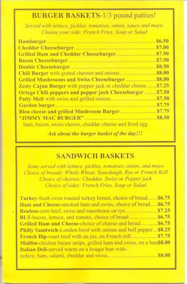 Jimmy Mac's Overtime Grill - Eugene, OR menu_pic