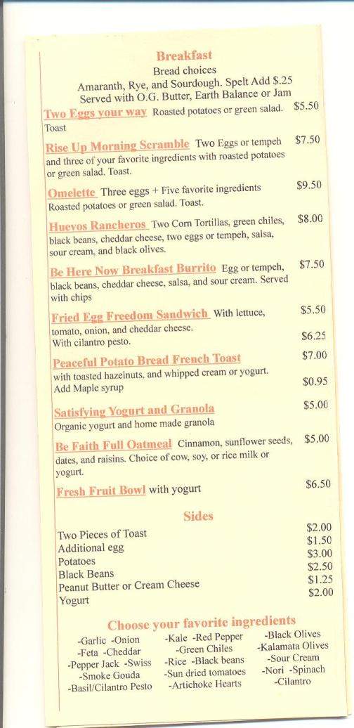 Park Street Cafe - Eugene, OR menu_pic