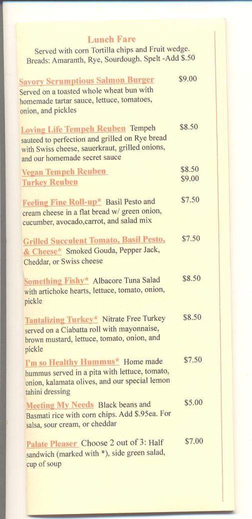 Park Street Cafe - Eugene, OR menu_pic