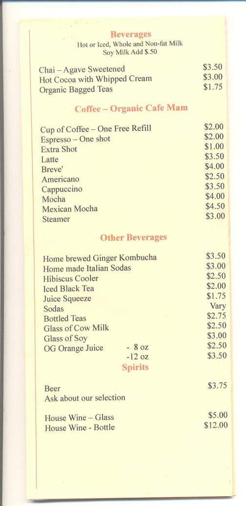 Park Street Cafe - Eugene, OR menu_pic