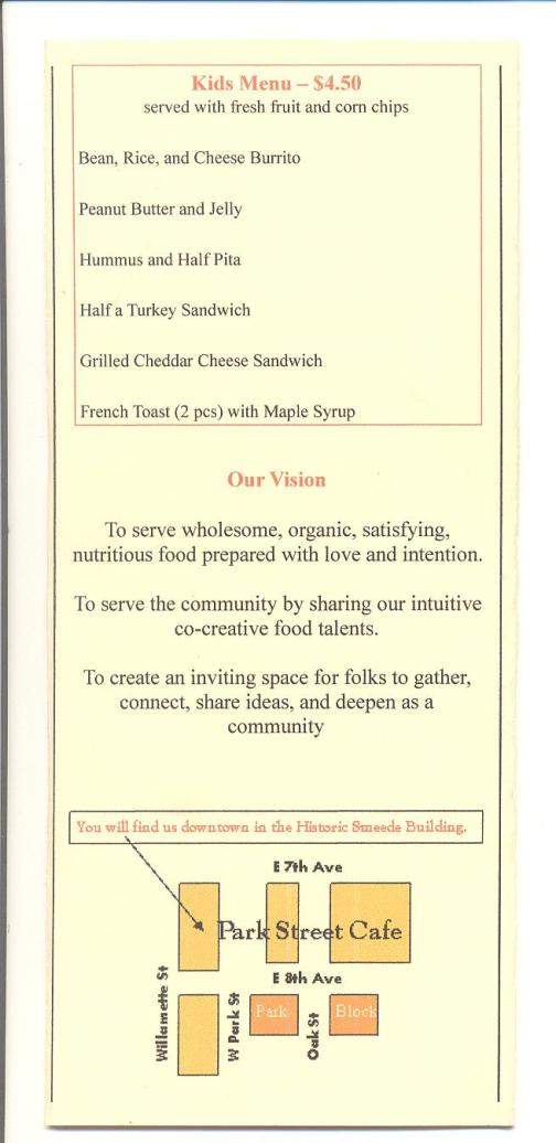 Park Street Cafe - Eugene, OR menu_pic