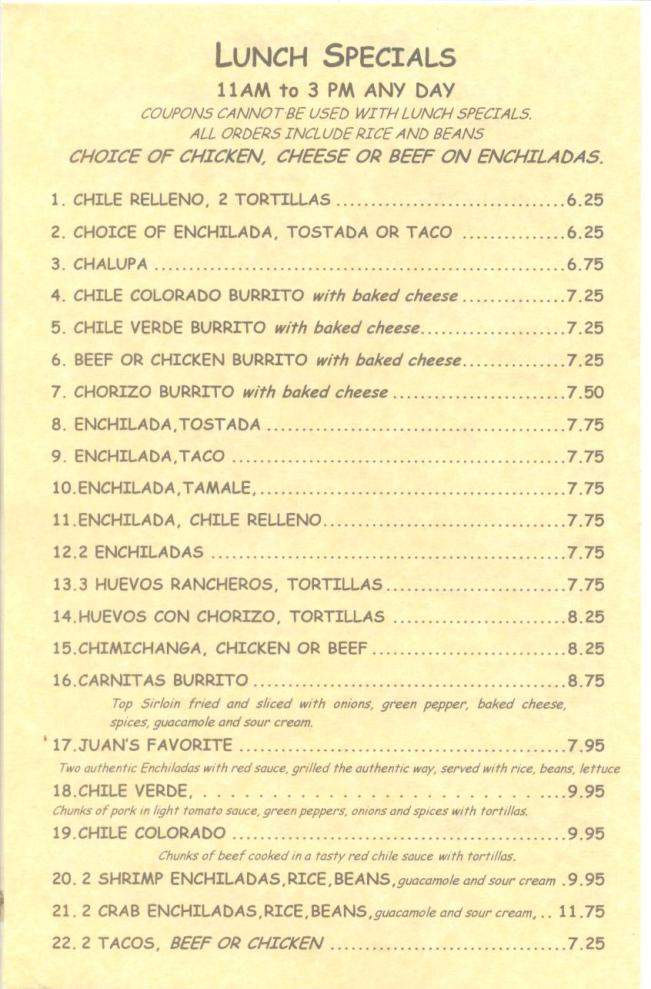 Don Juan Family Restaurant - Eugene, OR menu_pic