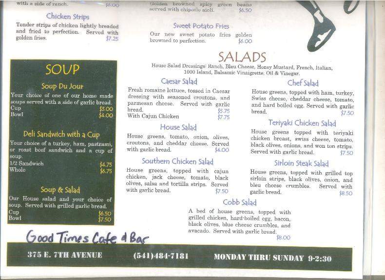 Good Times Cafe & Bar - Eugene, OR menu_pic