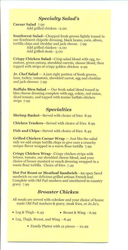 The Old Pad - Eugene, OR menu_pic