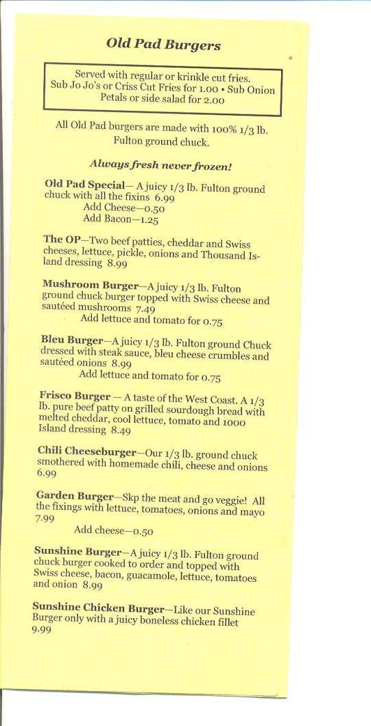 The Old Pad - Eugene, OR menu_pic