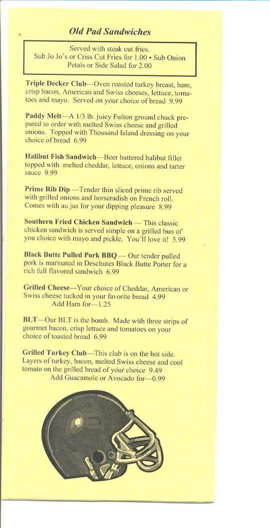 The Old Pad - Eugene, OR menu_pic