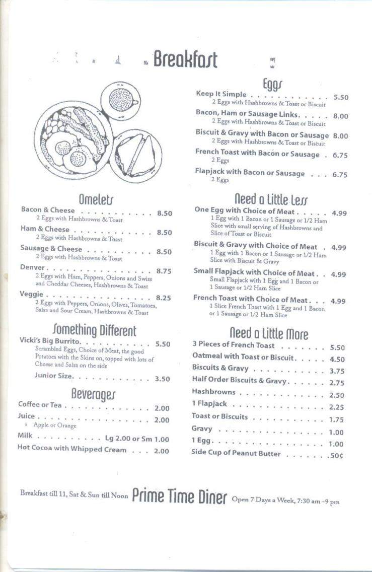 Prime Time Diner - Eugene, OR menu_pic