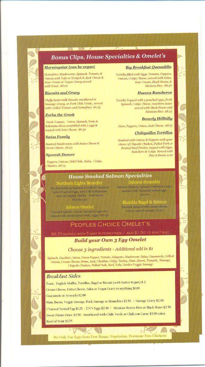 Studio One Cafe - Eugene, OR menu_pic