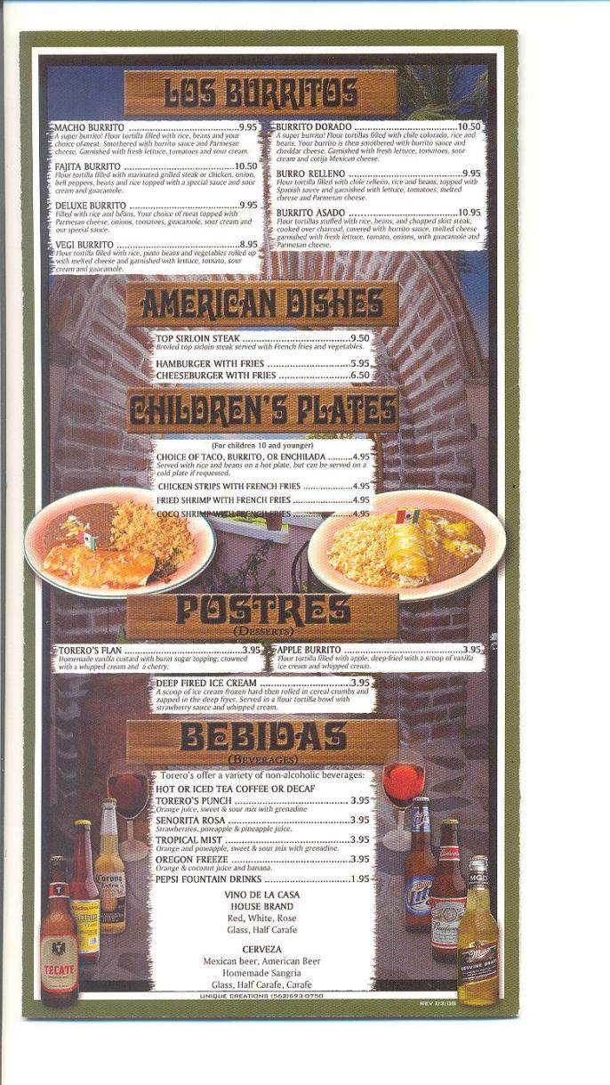 Toreros Family Mexican Restaurant - Myrtle Creek, OR menu_pic