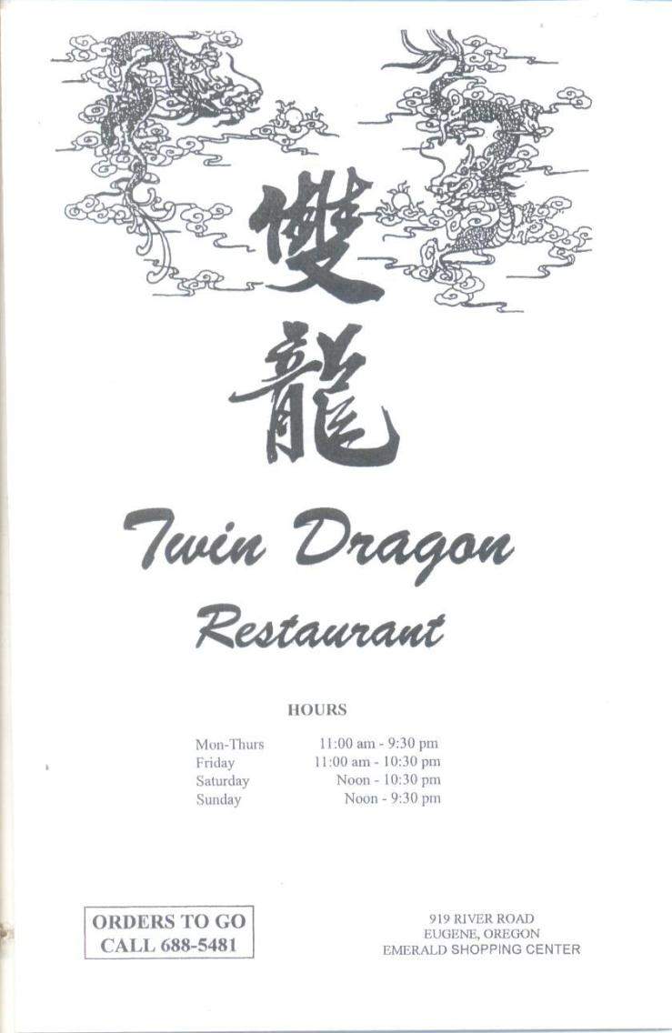 Twin Dragon Restaurant - Eugene, OR menu_pic