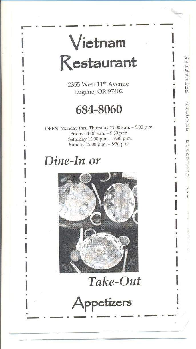 Vietnam Restaurant - Eugene, OR menu_pic