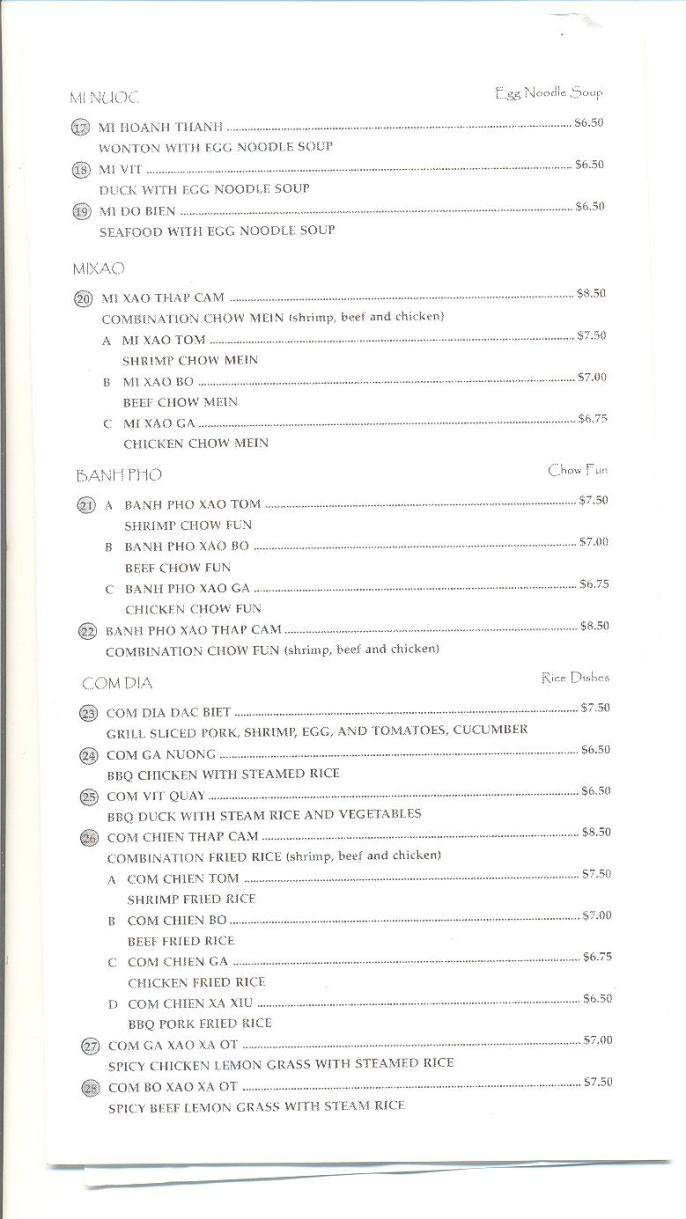 Vietnam Restaurant - Eugene, OR menu_pic