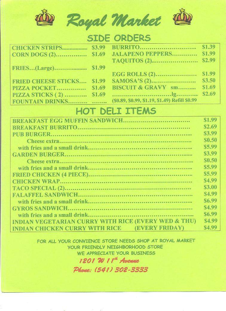 Royal Market - Eugene, OR menu_pic