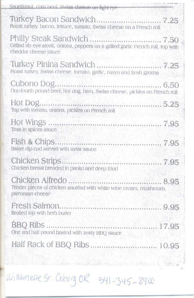 Coburg Inn Restaurant - Coburg, OR menu_pic