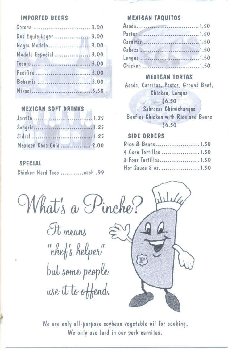 El Pinche Taco - Eugene, OR menu_pic