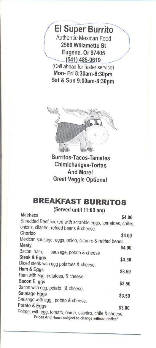 El Super Burrito - Eugene, OR menu_pic