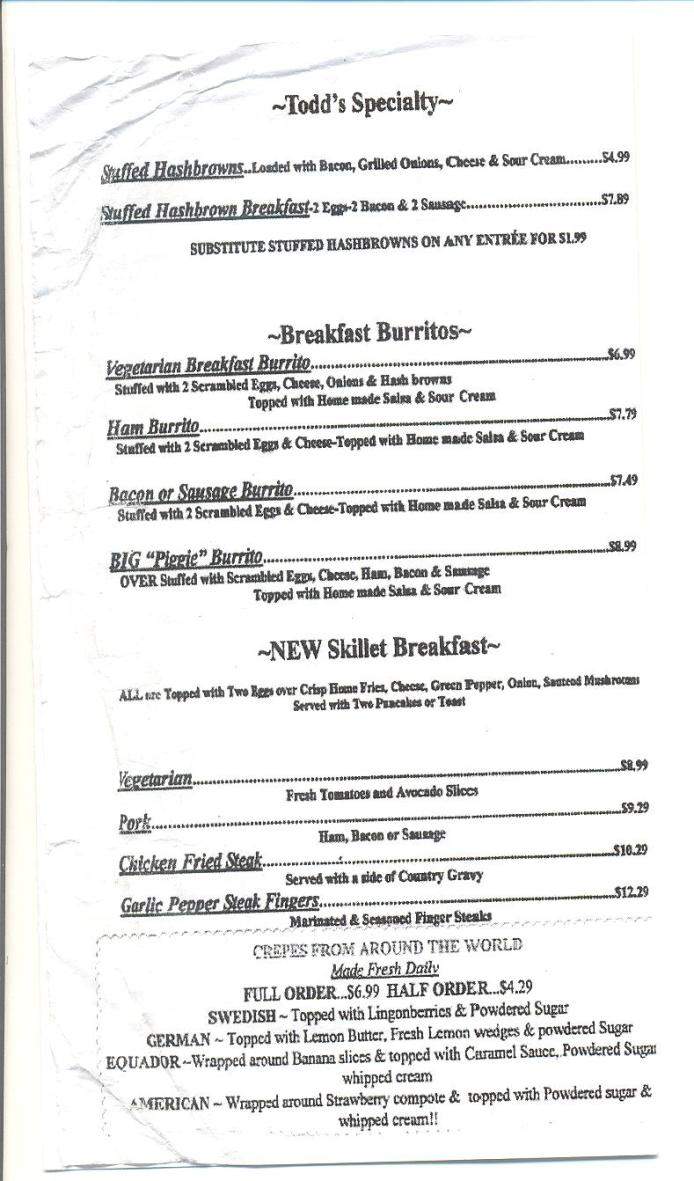 Todd's Place Steak & Eggs - Eugene, OR menu_pic