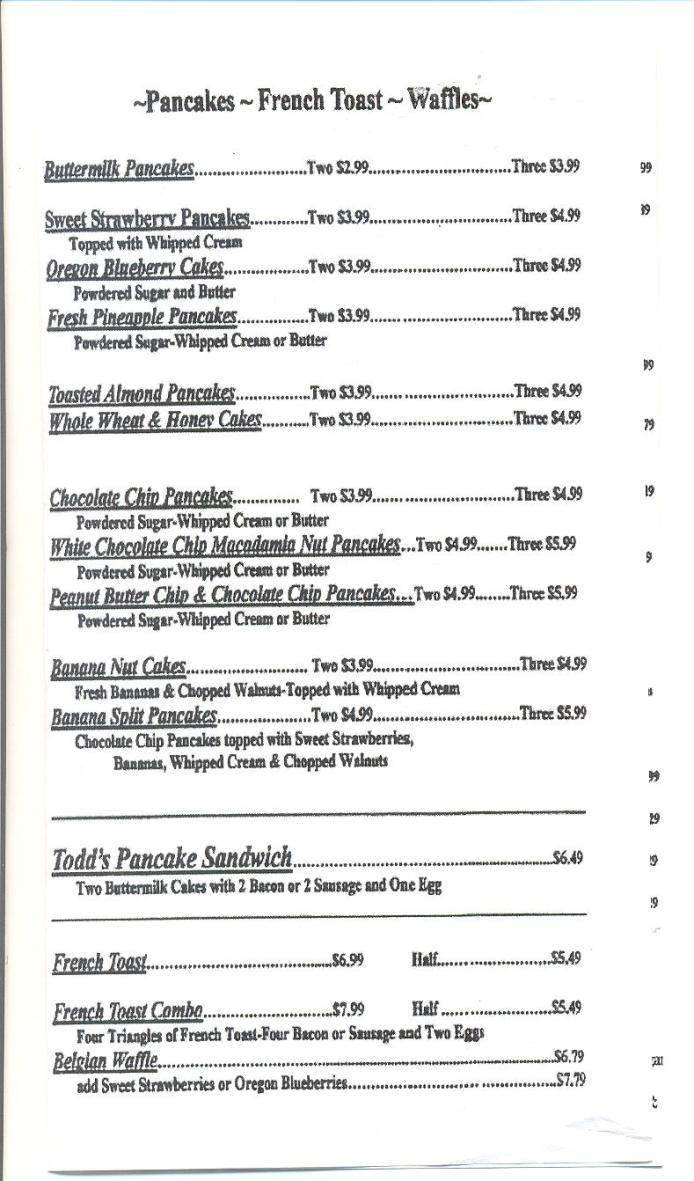 Todd's Place Steak & Eggs - Eugene, OR menu_pic