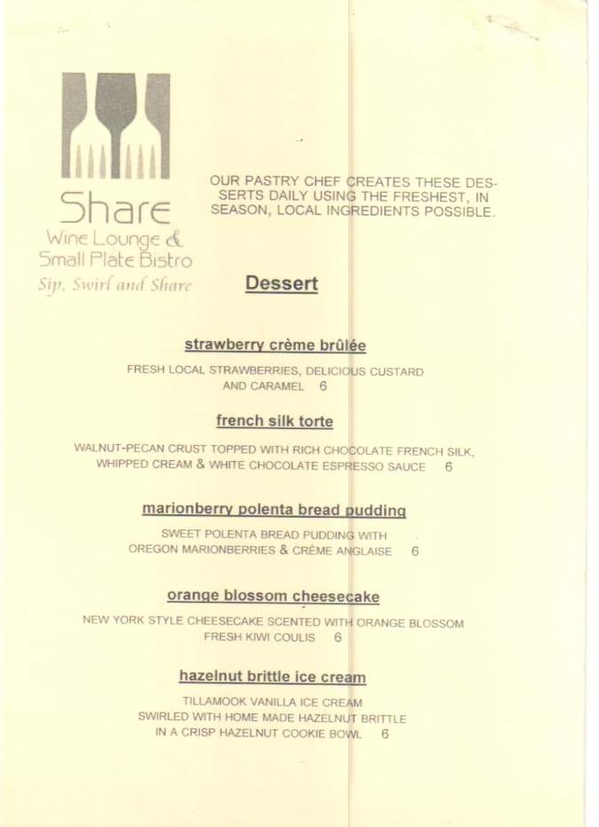 Share Wine Lounge & Small Plate Bistro (Hilton Eugene) - Eugene, OR menu_pic