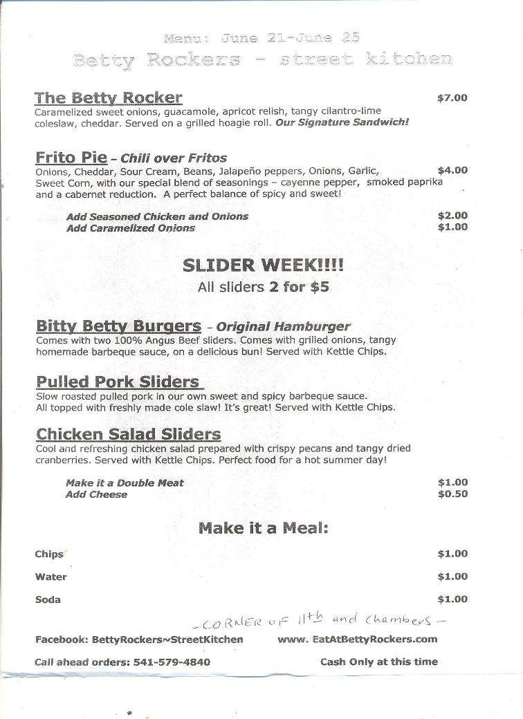 Betty Rockers - Eugene, OR menu_pic