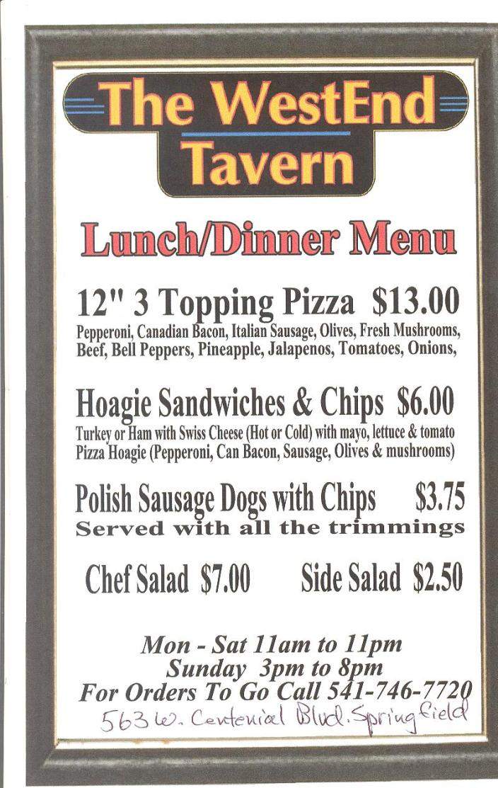 The WestEnd Tavern - Springfield, OR menu_pic