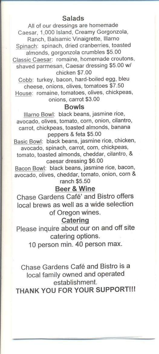 Chase Gardens Cafe and Bistro - Eugene, OR menu_pic