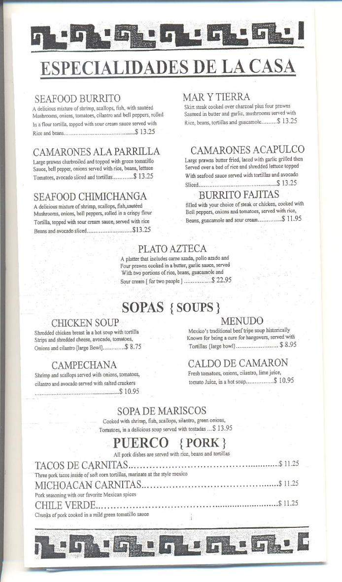 El Azteca - Myrtle Creek, OR menu_pic