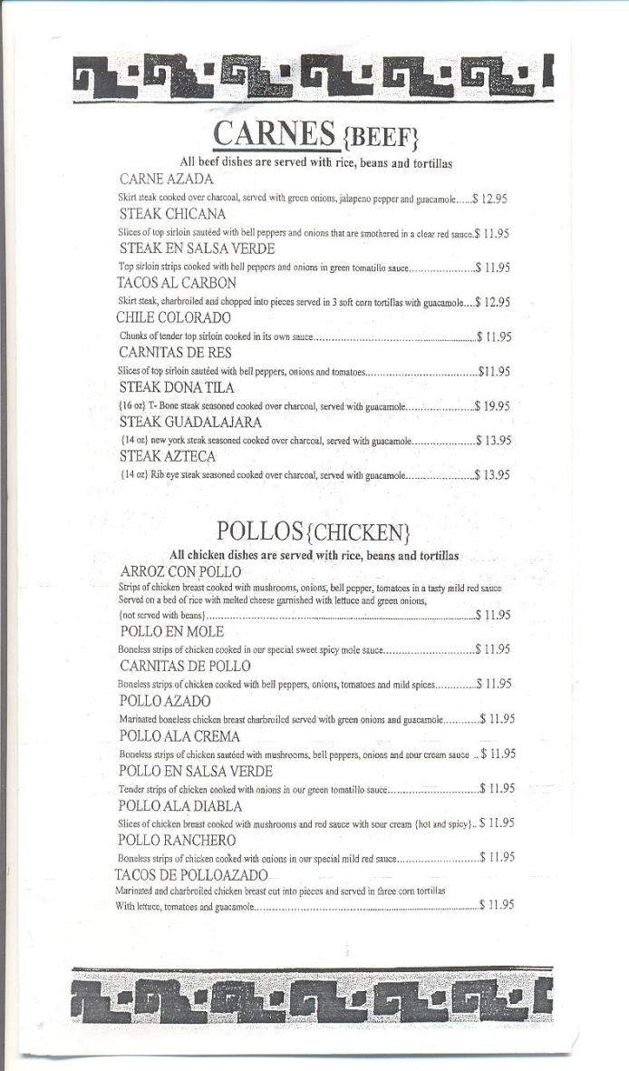 El Azteca - Myrtle Creek, OR menu_pic