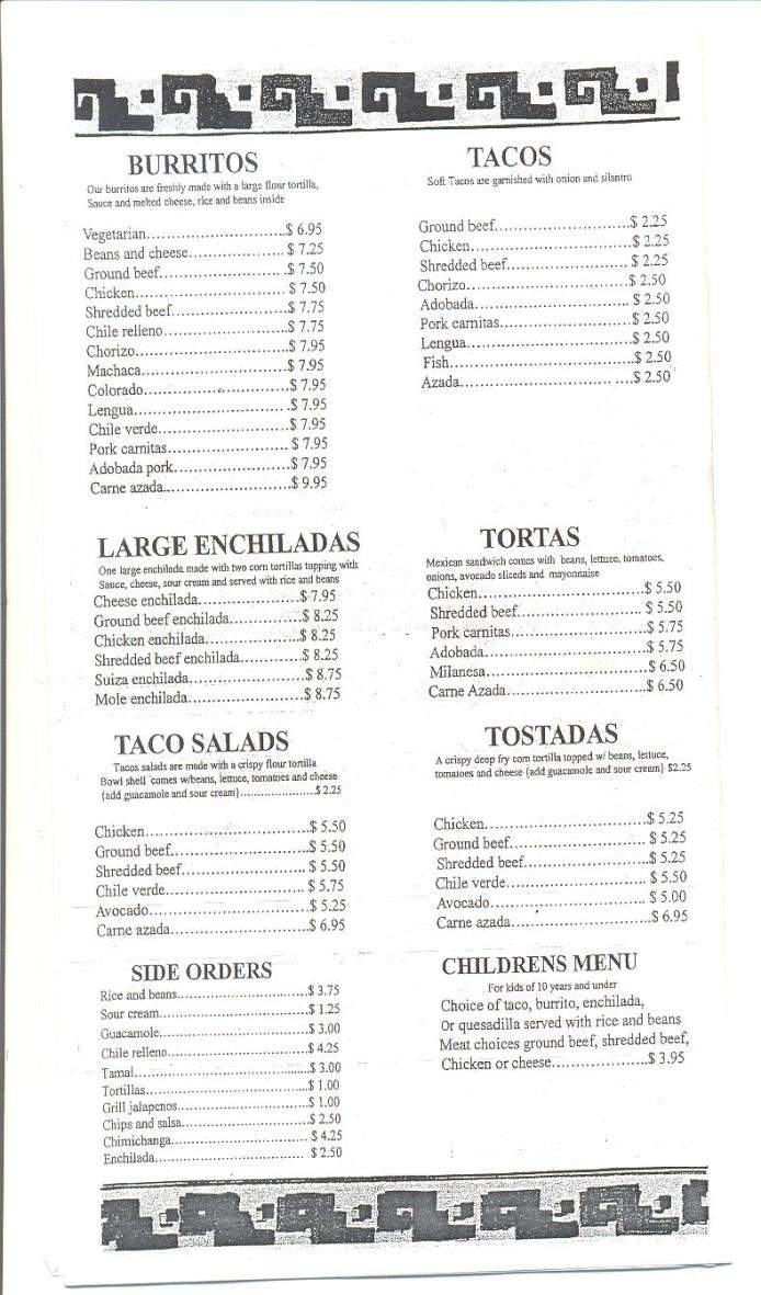 El Azteca - Myrtle Creek, OR menu_pic