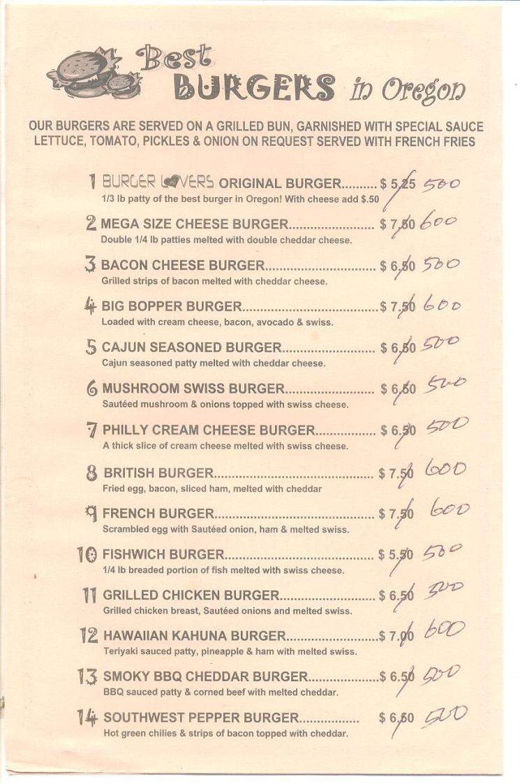 Burger Lovers - Eugene, OR menu_pic
