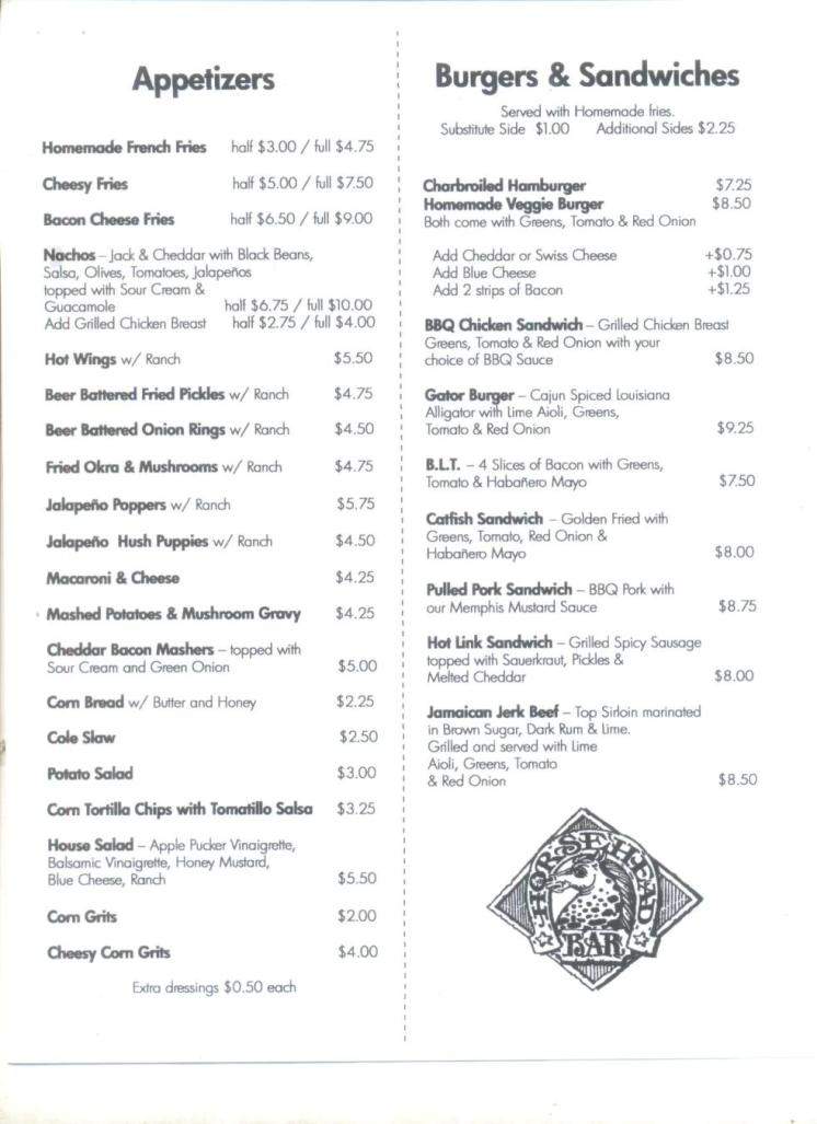 Horsehead Bar - Eugene, OR menu_pic