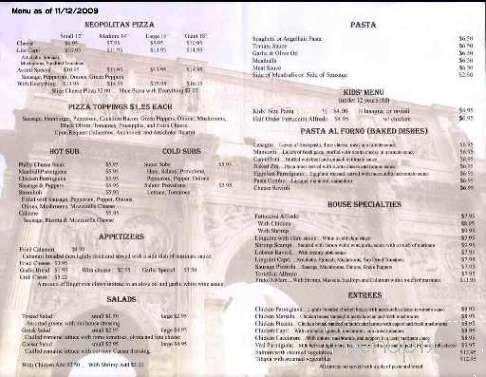 Franki's Pizza and Pasta - Dallas, TX menu_pic