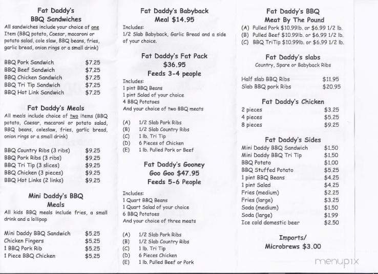 Fat Daddy's BBQ - Redding, CA menu_pic